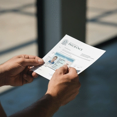 Person verifying roofing contractor license and insurance documents